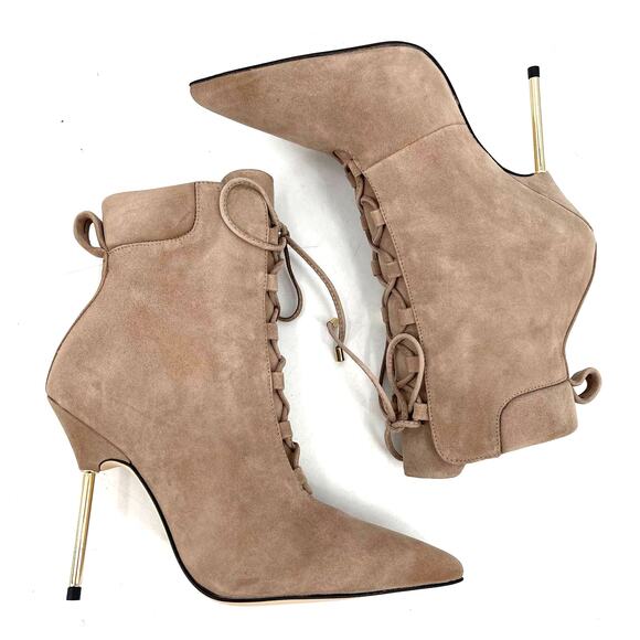 Good American Scandal Lace Up Stilleto Booties Stone Size 6 GA012KS-X - Picture 7 of 8